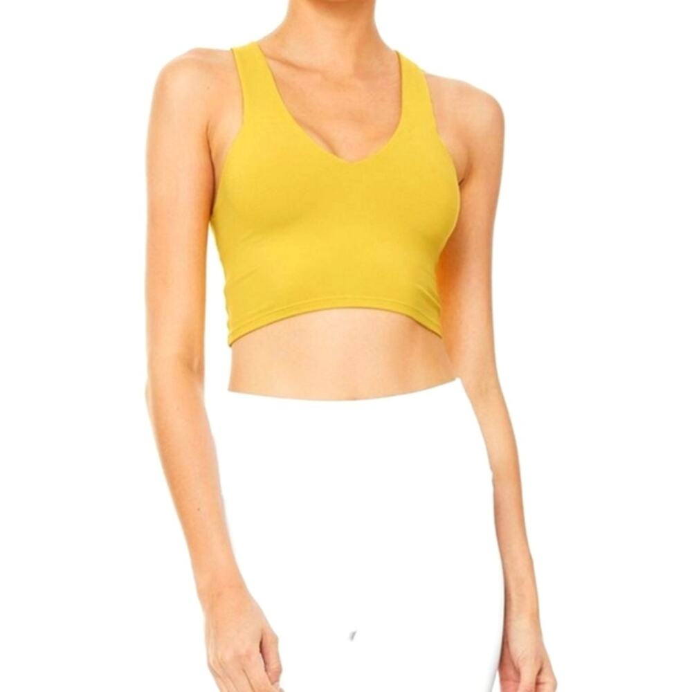 Alo Yoga Mustard Yellow Longline V-Neck Racerback Sports Bra Size M - Picture 2 of 10